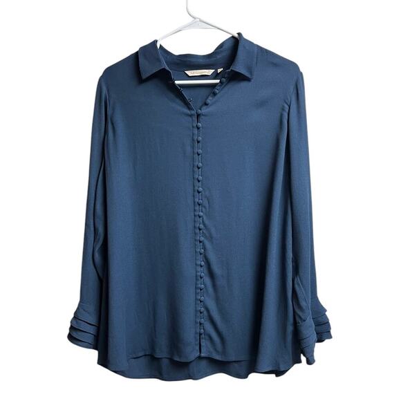 Soft Surroundings Women's Petite Medium Button Up Poet Blouse Ruffle Sleeves - Picture 1 of 8